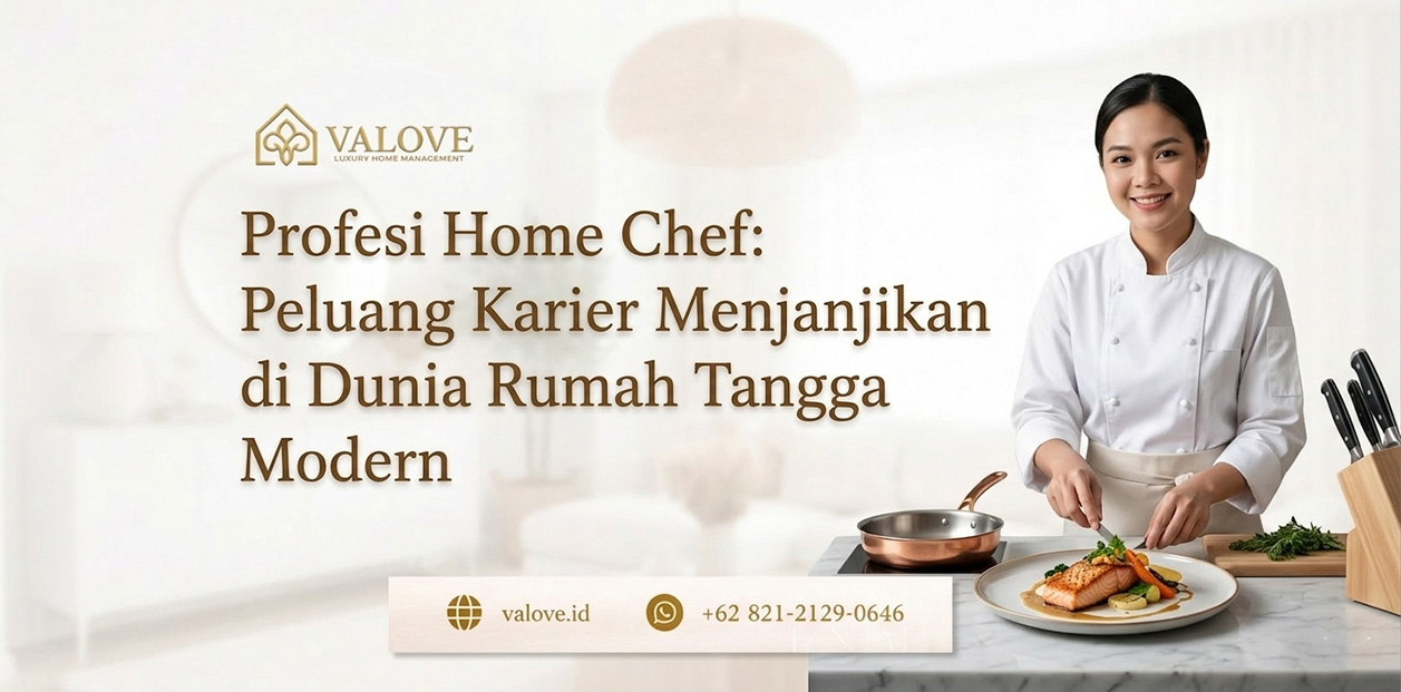 Seorang home chef profesional sedang menyiapkan masakan sehat di dapur rumah tangga modern